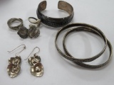 Silver bracelets, rings and earrings