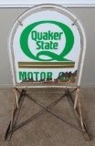 Quaker State Motor Oil double sided curbside sign, iron stand