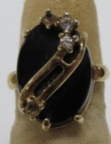 Black onyx and diamond ring, size 6