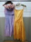 Two vintage satin formal dresses and hats