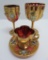 Moser gold encrusted cranberry stems and cup saucer