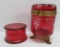 Two Cranberry glass vanity items