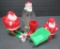 Glass Santa candy container, 1950's plastic Santa on skis and with sleigh
