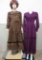 Two vintage dresses, purple wool and brown with velvet embellishments
