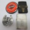 Zippo Harley Davidson and 1959 lighters, pin and Iron Pony badge