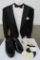 Tuxedo tails jacket, shoes, shirt, suspenders and bow ties