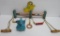 Vintage baby and crib toys, wooden mobile and teether, roly poly elephant
