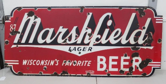 Nice Early porcelain Marshfield Lager Beer sign, 54" x 24"