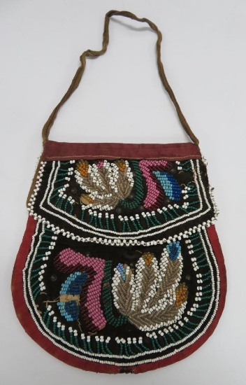 Woodland Native American beaded bag, two sided glass beads, 7"