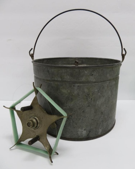 Vintage minnow bucket and NS Adjustable Fort Wayne Indiana reel