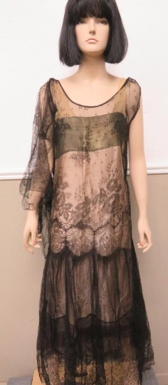 Antique black Lace sheath with under dress