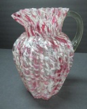 Early Spatter glass ribbed ruffled top pitcher, 9