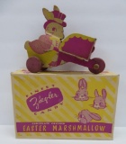 Vintage Easter collectibles, candy box and cardboard candy container, rabbit with wheelbarrow