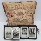 Worlds Fair 1933 pillow and 24 postcards in Worlds Fair album