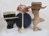 Three vintage summer hats and lovely hat box