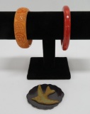 Bakelite catalin bangle bracelets and pin