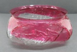 Cranberry glass, oak leaf bowl, 7 1/4