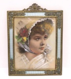 Lovely enamel frame with chalk portrait, 10