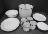 Black and white enamelware picnic camping cook set for four