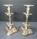 Rogers silver plate over copper candlesticks, 12
