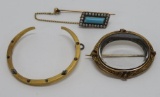 8 kt gold tested mourning pin frame and gold filled moon pendant and stick pin