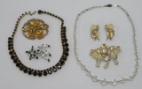 Vintage costume jewelry lot, pins and necklaces