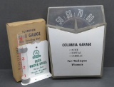 Gas Station collectibles, Cities Beck Motor Sales rain gauge and Columbia Garage thermometer