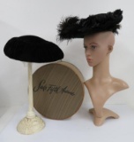 Two nice velvet vintage hats with Saks Fifth Avenue hat box