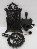 Cast metal letter holder, trivet and candle holder
