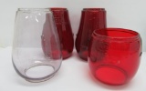 Three red Dietz chimneys for lanterns and one clear unmarked, 4 3/4