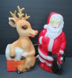Reindeer and Santa plastic lights, working,