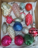 16 Vintage ornaments, pine cones , fruit and tree topper