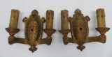 Pair of double light wall sconces, 9'