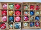 Two dozen glass ornaments, painted and flocked designs, 2