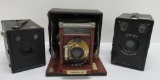 Three vintage cameras, Brownie, Agfa and Korona VII