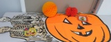 Vintage Halloween decoration lot, skeletons, party plates, pumpkins