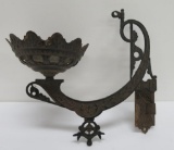 Very ornate oil lamp wall bracket, cast iron, 12