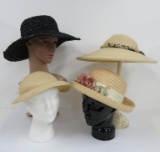 Four vintage woven garden hats