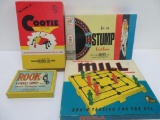 Four vintage games, Cootie, Rook, Stump and Mill