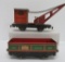 Two Marx train cars, tin, wrecker and gondala