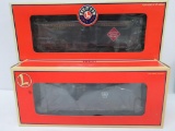 Two Lionel O Gauge train cars with boxes, Railway Express and Pennsylvania Flatcar with Gondola