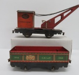 Two Marx train cars, tin, wrecker and gondala