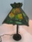 Slag glass table lamp with tree and root base, working, 19