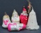 Four antique glass ornaments, clowns, Santa and bells