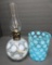 Art glass miniature oil lamp and 3 1/2