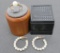 Pearl ring and pearl earring hoops with vintage jewelry box