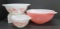 Three Pyrex pink and white gooseberry Cinderella bowls