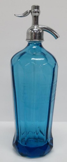 Badger State Mineral Water Company blue seltzer bottle, 12"