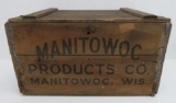 Manitowoc Products Co, wooden lift top box, 12