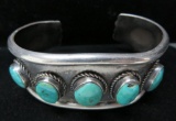 Lovely Turquoise and silver cuff bracelet, 2 1/4